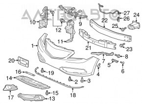 Бампер передній голий Acura ILX 13-15 дорест, графіт NH737MX, прим'ятий, тріщина, подряпини, надлом креп