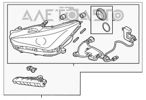 Фара передня ліва гола Infiniti Q50 16-19 без AFS, TYC, LED, з кріпленнями, під полірування
