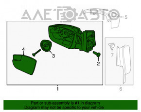 Дзеркало бічне Ford Escape MK3 17-19 рест, 3 піна, графіт, розбитий дзеркальний елемент, надламаний корпус