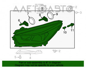 Фара передняя левая голая Ford Escape MK3 17-19 рест галоген, светлая, вскрывалась, слом креп, царапины, песок