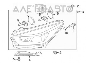 Фара передняя левая голая Ford Escape MK3 17-19 рест галоген, светлая, вскрывалась, слом креп, царапины, песок