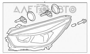 Фара передняя правая голая Ford Escape MK3 17-19 рест галоген светлая, паутина на стекле