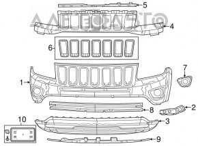 Бампер передній голий верхня частина Jeep Compass 11-16 графіт, тріщини, подряпини, зламане кріплення, не заводські отвори