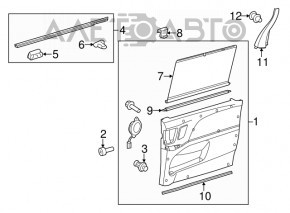 Обшивка двери карточка задняя правая Toyota Sienna 11-14 бежевая, слом креп, трещина, побелел пластик