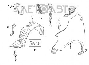 Подкрылок передний правый Nissan Versa 12-19 usa надрыв креплений