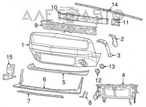 Бампер передний голый Dodge Challenger 15-19 рест, графит, неоригинал, трещина в креплении, царапины