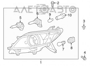 Фара передняя левая Toyota Sienna 11-20 голая сломан корпус,нет креплений,царапины,под полировк