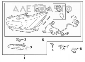 Фара передняя левая голая Infiniti Q50 16-19 без AFS, TYC, LED, с креплениями, под полировку