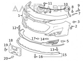 Кріплення переднього бампера праве Chevrolet Malibu 16- крило верхнє