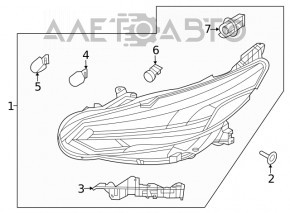 Фара передняя левая Nissan Sentra 20- голая галоген, без креп, скол, слом креп
