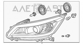 Фара передняя правая голая Honda Accord 16-17 галоген без ДХО, песок, под полировку