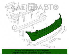 Бампер задний голый Mini Cooper F56 3d 14-19 дорест зеленый замят, надрывы, сломаны крепления