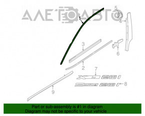 Молдинг двері верхній передній лев BMW X1 F48 16-22 хром з ущільнювачем скла