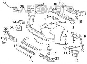 Бампер передній голий Lexus RX350 RX450h 16-19 без парктрону, без омивача фар,