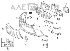 Решетка переднего бампера Toyota Camry v55 15-17 usa LE примята, сломаны крепления, надрыв, царапины