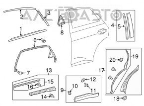 Молдинг дверь-стекло центральный задний правый Lexus RX350 RX450h 10-15 хром