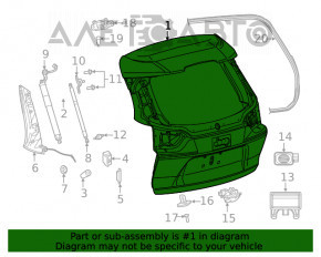 Двері багажника голі зі склом Jeep Cherokee KL 19-21 - зелений PFP, з емблемами, зі спойлером, з оптикою, з трапецією та двірником, подряпини на склі
