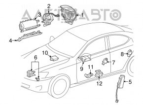 Подушка безопасности airbag коленная водительская левая Lexus IS250 IS300 IS350 06-13 беж, ржавый пиропатрон, царапины, грязная