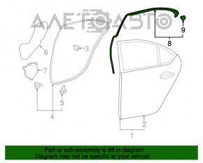 Ущільнювач двері верхній зад прав Lexus LS460 LS600h 07-12