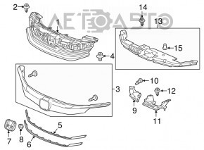 Решетка радиатора grill Honda Accord 16-17 hybrid, в сборе, с хромом, песок