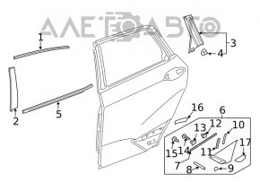 Молдинг двері-скло центральний задній правий Honda Clarity 18-21 usa