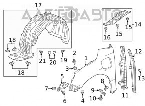 Накладка ущільнювача крила двері-крило прав Honda Clarity 18-21 usa