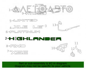 Эмблема надпись Highlander двери багажника Toyota Highlander 20-