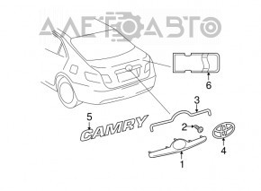 Накладка крышки багажника Toyota Camry v40 10-11 с эмблемой, хром, под камеру, потерта эмблема