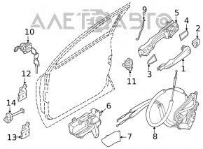 Механізм ручки дверей передньої лівої Nissan Rogue 21-23 US built