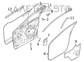 Ущільнювач двері передньої лівої Nissan Rogue 21-23 US built