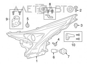 Фара передняя левая Toyota Prius 50 16- голая touring, автосвет