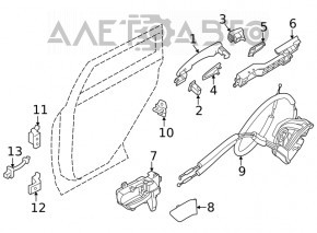 Механизм ручки двери задней левой Nissan Rogue 21-23 US built