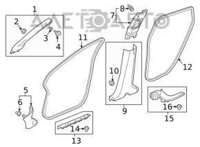 Накладка передньої стійки права Honda Clarity 18-21 usa сіра, під пищалку