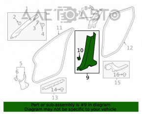 Накладка центральної стійки нижня права Honda Clarity 18-21 usa черн
