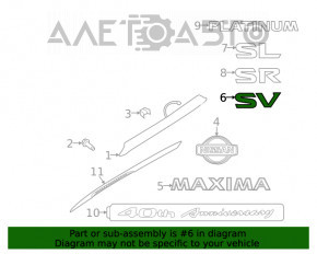 Емблема напис SV кришки багажника Nissan Maxima A36 16-