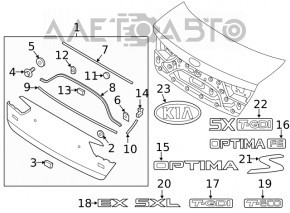 Накладка кришки багажника Kia Optima 16- під номер, злам кріп
