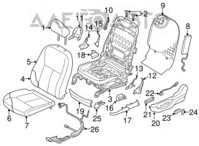Пасажирське сидіння Infiniti Q50 14-16 з airbag, електро, шкіра, сіре, під хімчистку