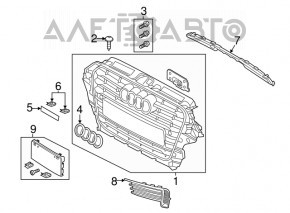 Ґрати переднього бампера прав Audi A3 8V 15-16 без ПТФ