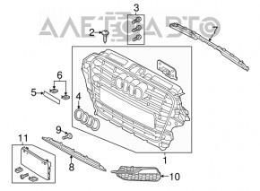 Грати радіатора grill у зборі Audi A3 8V 15-16 графіт, під радар