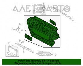 Решетка радиатора grill в сборе Audi A3 8V 15-16 матовая черная, под радар, S-line