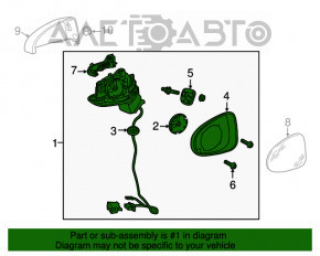 Зеркало боковое левое Audi A3 8V 15-20 4d, 5d, 6+2 пинов, поворотник, подогрев, черное, BSM