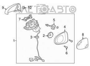 Зеркало боковое левое Audi A3 8V 15-20 4d, 5d, 6+2 пинов, поворотник, подогрев, черное, BSM