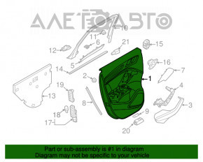 Обшивка двери карточка задняя правая Audi A3 8V 15-20 4d, 5d, черная, кожа, Bang and Olufsen, с пищалкой, вставка под алюминий