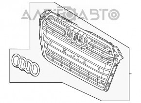 Решетка радиатора grill голая Audi A4 B9 17-19 без парктроников, светлый хром