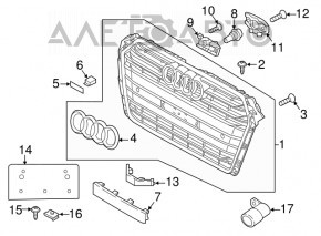 Решетка радиатора в сборе Audi A4 B9 17-19 без эмбл, без парктроников новый неоригинал, светлый хром