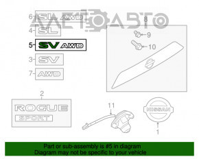 Емблема напис SV AWD двері багажника Nissan Rogue Sport 17-19