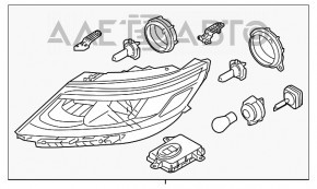 Фара передня права гола Kia Sorento 14-15 рест, led drl, з кріпленнями, топляк, пісок