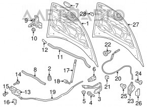 Трос відкриття замка капота задній Porsche Cayenne 958 11-14 тріснута оплетка, надлом