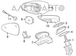 Дзеркало бічне праве Porsche Panamera 14-16 піни 14+2, срібло, автозатемніння, підсвічування, BSM