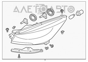 Фара передняя правая голая Ford Escape MK3 13-16 дорест галоген, под полировку